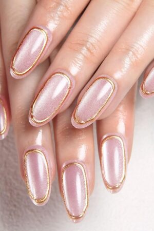 Gold Line 3D Cat Eye Press On Nails Medium Almond