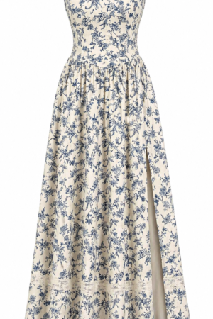 Floral Corset Wedding Guest Maxi Dress
