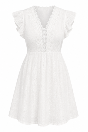 Eytino Plus Size Lace V Neck Eyelet Summer Dress
