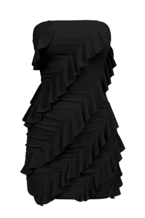 HOCILLE Women’s Strapless Bodycon Ruffle Mini Party Dress