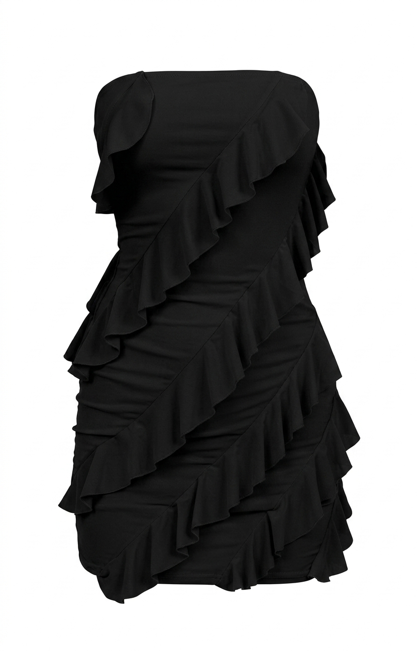 HOCILLE Women’s Strapless Bodycon Ruffle Mini Party Dress