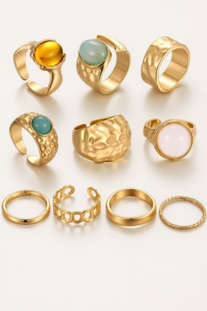 Gold Stackable Ring Set Chunky Knuckle Midi Rings