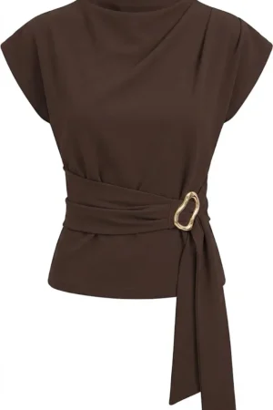 Cap Sleeve Buckle Blouse Top
