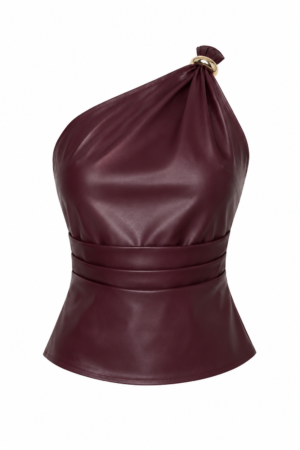 One Shoulder Leather Tank Top | Ruched Sleeveless Night Out Top