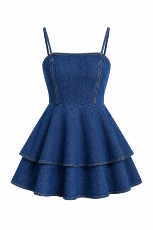 Ruffle Backless Denim Mini Dress for Women Summer