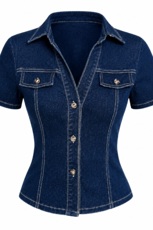 OYOANGLE Women’s Short Sleeve Fitted Denim Jacket Top