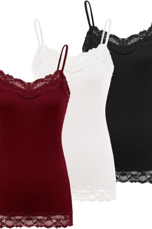 Kate Kasin Lace Trim Cami Tank Top 3 Pack