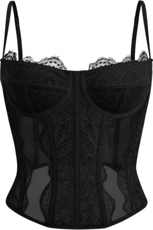 Dealmore Lace Mesh Corset Crop Top for Women