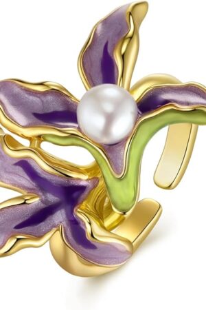 Gold Rose Pink Floral CZ Adjustable Statement Ring
