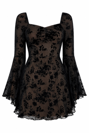 WDIRARA Women’s Gothic Floral Jacquard Mesh Dress