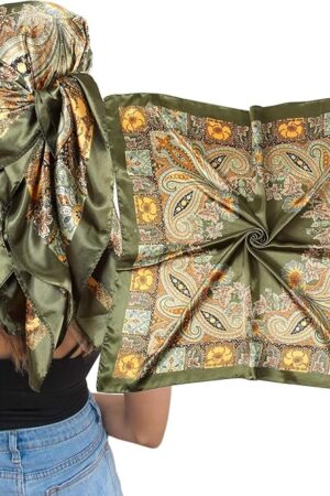 AWAYTR Satin Silk Hair Scarf Large Bandana Wrap
