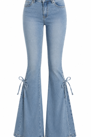 TKMUNY Lace-Up Bell Bottom Flare Denim Jeans