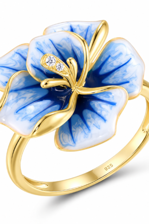 Santuzza 925 Sterling Silver Blue Orchid Statement Ring