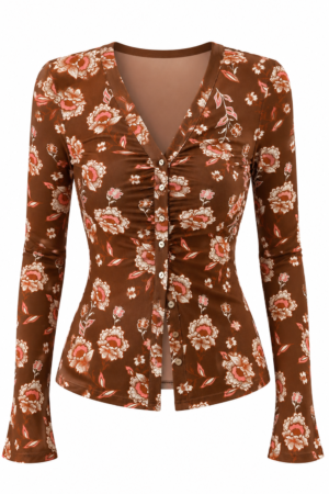 BTFBM Women’s Boho Floral Mesh Button Down Top