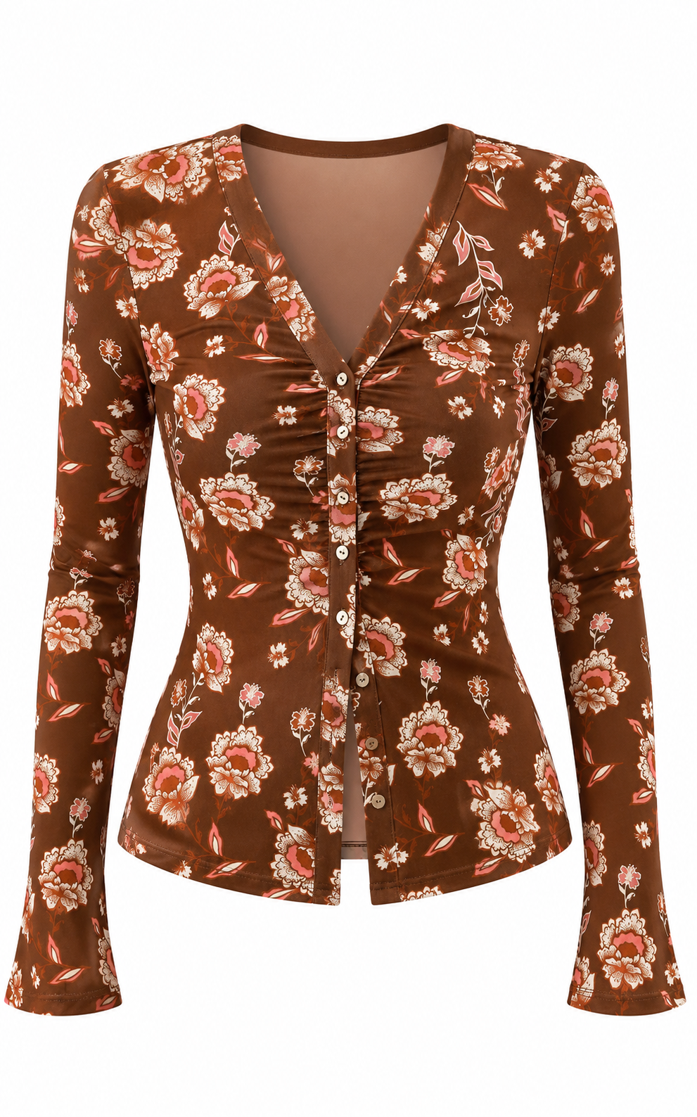 BTFBM Women’s Boho Floral Mesh Button Down Top