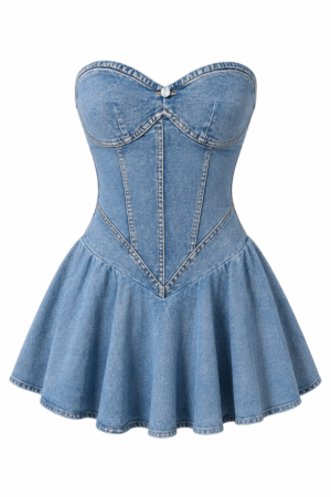 SHINFY Women’s Strapless Corset Denim Mini Dress