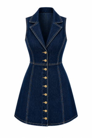 POTILI Women’s Sleeveless Button Down Denim A-Line Dress
