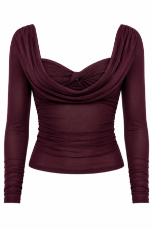 Milumia Sheer Mesh Cowl Neck Ruched Going Out Top