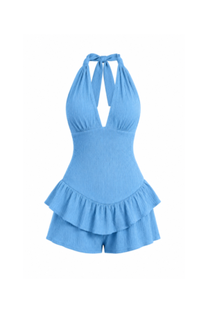 Halter Romper for Women | Deep V Neck Ruffle Summer Jumpsuit