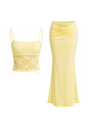 Lace Two Piece Maxi Skirt Set | Backless Cami Summer Vacation Outfit